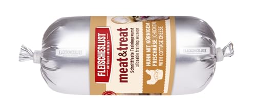 Fleischeslust Hundewurst, Meat&Treat Huhn mit körnigem Frischkäse (15x200g), schnittfeste Trainingswurst, Hundefutter für ausgewachsene Hunde von FLEISCHESLUST NATÜRLICH ARTGERECHT