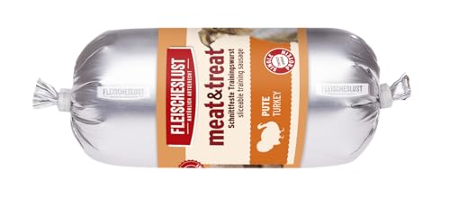 Fleischeslust Hundewurst, Meat&Treat Pute (15x200g), schnittfeste Trainingswurst, Hundefutter für ausgewachsene Hunde von FLEISCHESLUST NATÜRLICH ARTGERECHT