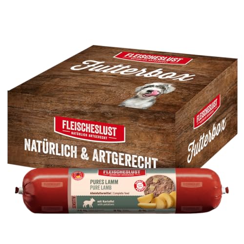 Fleischeslust Hundewurst, Pures Lamm mit Kartoffel als Futterbox (8x400g), Sensitive Nassfutter-Wurst schnittfest & getreidefrei, Hundefutter für ausgewachsene Hunde von FLEISCHESLUST NATÜRLICH ARTGERECHT