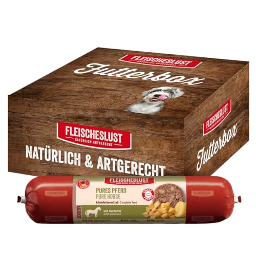 Fleischeslust Hundewurst, Pures Pferd mit Kartoffel als Futterbox (8x400g), Sensitive Nassfutter-Wurst schnittfest & getreidefrei, Hundefutter für ausgewachsene Hunde von FLEISCHESLUST NATÜRLICH ARTGERECHT