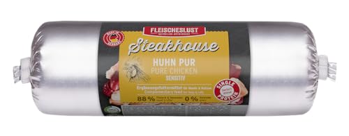 Steakhouse Huhn pur (14x500g), Nassfutter für Hunde & Katzen, sensitives Ergänzungsfutter, Monoprotein, getreidefrei, 14x Wurst von Fleischeslust von FLEISCHESLUST NATÜRLICH ARTGERECHT