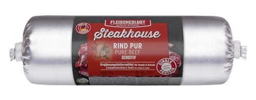 Steakhouse Rind pur (14x500g), Nassfutter für Hunde & Katzen, sensitives Ergänzungsfutter, Monoprotein, getreidefrei, 14x Wurst von Fleischeslust von FLEISCHESLUST NATÜRLICH ARTGERECHT