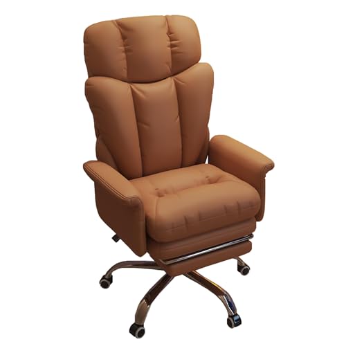 FLEPYHB Ergonomischer Stuhl mit 360°-Drehfunktion, Schreibtischstuhl für Das Homeoffice, Drehbarer Computer-Arbeitsstuhl aus Leder mit Fußstütze und Neigbarer Rückenlehne, Höhenverstellbarer Ergonom von FLEPYHB