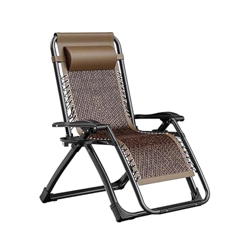 FLEPYHB Ergonomischer Zero-Gravity-Stuhl, Klappbarer Rattan-Chaiselongue mit Kopfstütze, Bequeme Tragbare Pool-Strandliege, Verstellbarer Campingstuhl für Den Innen- und Außenbereich von FLEPYHB