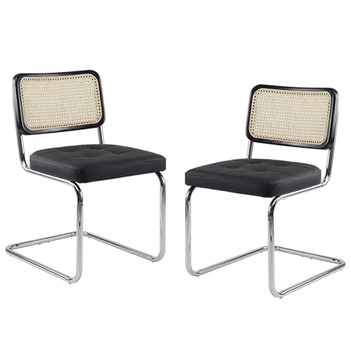 FLEPYHB Esszimmerstühle, Essstühle, Küchenstühle für den Innenbereich mit Rattan-Rückenlehne, Moderne gepolsterte Stühle mit runder Sitzfläche im Mid-Century-Stil für das Esszimmer zu Hause, BiSet m von FLEPYHB