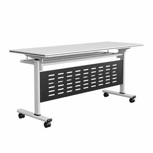 FLEPYHB Flip-Top Klappbarer Besprechungstisch, Büro-Konferenztisch mit Premium-Stahlrahmen und Rollen, Stapelbarer Rollender Seminartisch für Büro, Home-Office-Training Oder Pausenraum von FLEPYHB