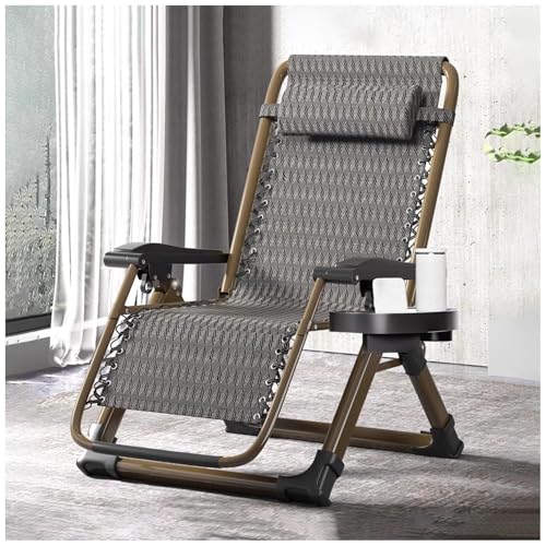 FLEPYHB Klappbare Liegestühle Für Die Außenterrasse, Tragbare Anti-Schwerkraft-Stühle Für Den Innenbereich Mit Kopfstütze Und Seitenablage, Ergonomische Camping-Liege Für Den Rasen Am Strand von FLEPYHB