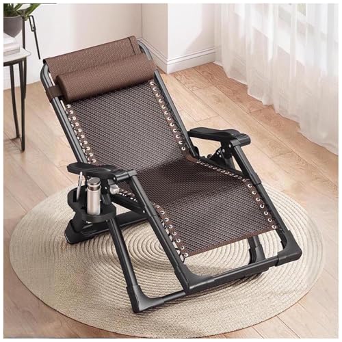 FLEPYHB Klappbarer Rattan-Chaiselongue, Tragbare Anti-Schwerkraft-Liegestühle für Den Innenbereich mit Kissen und Getränkehalter, Ergonomische Bräunungsliege für Garten, Terrasse, Strand von FLEPYHB