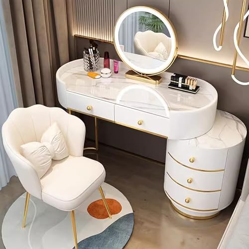 FLEPYHB Schminktisch Mit LED-Beleuchtung Spiegel, Weiß Schreibtischplatte Mit Schmink Stuhl Und Verstellbarem Seitenschrank, Set Für Schlafzimmer FLEPYHB Schminktisch Mit LED-Beleuchtung Spiegel, Weiß Schreibtischplatte Mit Schmink Stuhl Und Verstellbarem Seitenschrank, Set Für Schlafzimmer von FLEPYHB