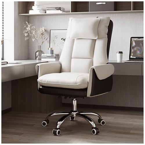 FLEPYHB Schreibtischstuhl für Das Homeoffice, Schreibtischstuhl aus Leder für Das Homeoffice, Ergonomischer Schreibtischstuhl mit 360°-Drehung und Kopfstütze, Gepolsterter, Höhenverstellbarer von FLEPYHB