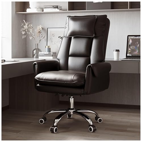 FLEPYHB Schreibtischstuhl für Das Homeoffice, Schreibtischstuhl aus Leder für Das Homeoffice, Ergonomischer Schreibtischstuhl mit 360°-Drehung und Kopfstütze, Gepolsterter, Höhenverstellbarer von FLEPYHB