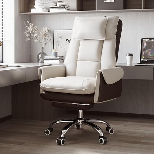 FLEPYHB Schreibtischstuhl für Das Homeoffice, Schreibtischstuhl aus Leder für Das Homeoffice, Ergonomischer Schreibtischstuhl mit 360°-Drehung und Kopfstütze, Gepolsterter, Höhenverstellbarer von FLEPYHB