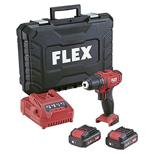 Flex Akku-Bohrschrauber DD 2G 10.8-LD (2-Gang 10.8 V, inkl. 2 Akku, 5 Ah, 1 Ladegerät, Transportkoffer, Bohrfutter 0, 8 – 10 mm) 516155, Rot von Flex
