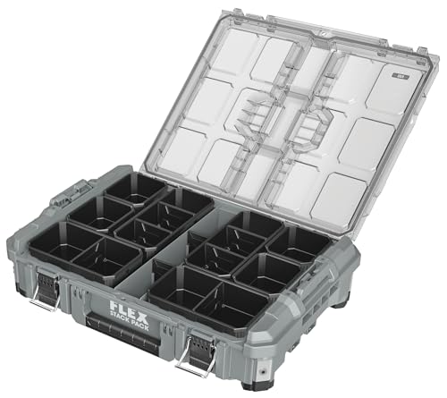 Flex Transportkoffer Big Organizer STACK PACK (aus Schlagfestem Kunststoff, LxBxH 560 x 397 x 143 mm, mit Metallriegelverschluss, Werkzeugkoffer) 531467 von FLEX