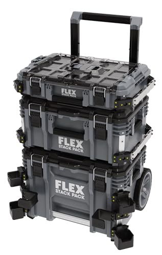 Flex Transportkofferset STACK PACK Standard (aus Schlagfestem Kunststoff, mit Schnellverbindungsverschlüsse, Werkzeugkoffer) 531461 von FLEX