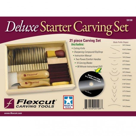 Flexcut, Schnitzmesser, Deluxe Starter Carving Set, Hobbimesser, Carving, Messer für Bastler, Gold von FLEXCUT