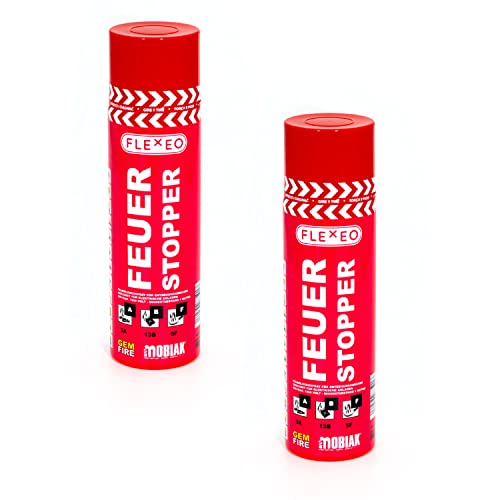 2X Feuerlöschspray 500ml - für Haushalt Küche Auto Wohnung - Zubehör klein - Fettbrandlöscher - Mini Löscher - Feuer Stopp - Löschschaum - Aerosol Löschspray für Brandklassen A B F von FLEXEO