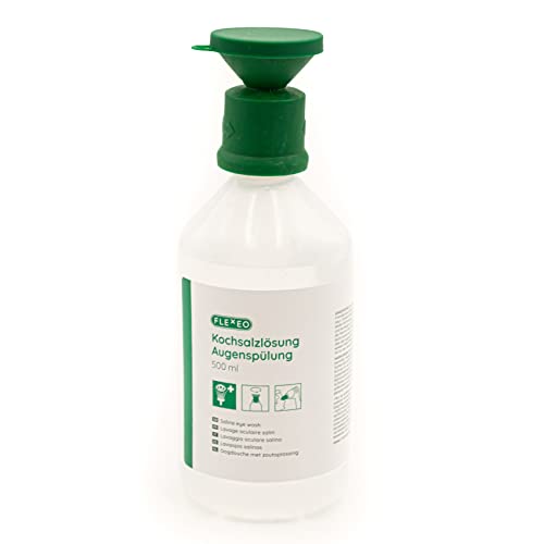 Augenspülung 500ml NaCl 0,9 Kochsalzlösung - Augenspülflasche - Eye wash - Augendusche- sterile Augenspüllösung - Augenspülmittel mit Salzlösung - Augenbad von FLEXEO