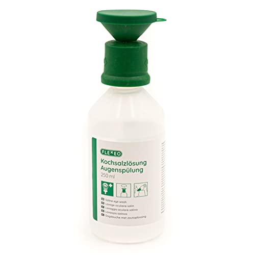 Augenspülung 250ml NaCl 0,9 Kochsalzlösung - Augenspülflasche - Eye wash - Augendusche- sterile Augenspüllösung - Augenspülmittel mit Salzlösung – Augenbad von FLEXEO