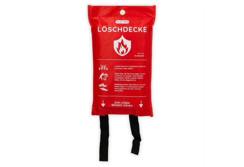 FLEXEO Löschdecke DIN EN 1869:2019, 100x100 cm, (1-St), Feuerlöschdecke Brandschutzdecke geeignet für Fettbrände von FLEXEO
