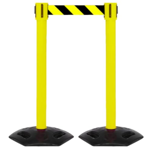 Flexibarrier 2-Stück-Set Personenleitsystem Absperrständer -Safety- 5m Gurtlänge, Absperrständer, Absperrband, Absperrpfosten (Gelb/Schwarz) von Flexibarrier