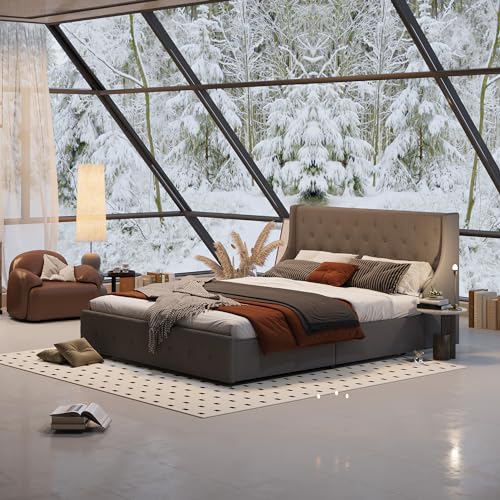FLEXISPOT 160x210 cm Samt Bett mit Stauraum gepolstert Plattform mit 4 Schubladen & Lattenrost Bettrahmen mit Kopfteil Bett Bettgestell Grau von FLEXISPOT