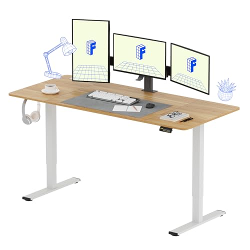 FLEXISPOT Basic Plus 180x80cm Elektrisch Höhenverstellbarer Schreibtisch - Memory-Handsteuerung - Sitz-Stehpult für Büro & Home-Office (ahorn, weiß Gestell) von FLEXISPOT