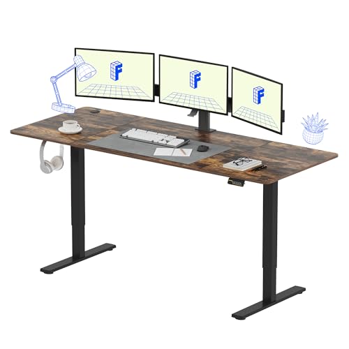 FLEXISPOT Basic Plus 200x80cm Elektrisch Höhenverstellbarer Schreibtisch - Memory-Handsteuerung - Sitz-Stehpult für Büro & Home-Office (vintagebraun, schwarz Gestell) von FLEXISPOT
