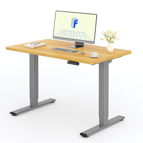 FLEXISPOT Höhenverstellbarer Schreibtisch mit 2 Motoren & 25MM einteiliger Tischplatte,ergonomischer Bürotisch - 120 x 80 cm Ahorn, graues Gestell von FLEXISPOT