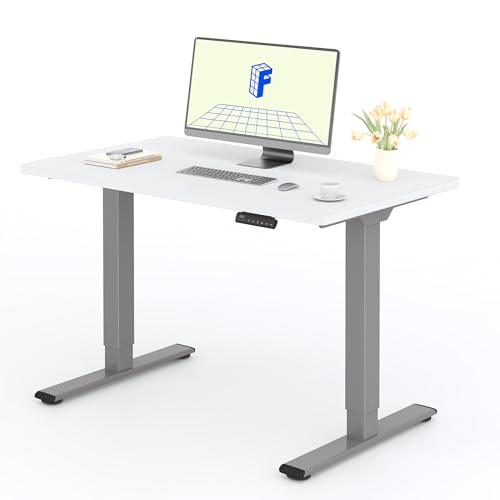 FLEXISPOT Höhenverstellbarer Schreibtisch mit 2 Motoren & 25MM einteiliger Tischplatte,ergonomischer Bürotisch - 120 x 80 cm Weiß, graues Gestell von FLEXISPOT