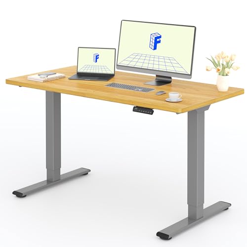 FLEXISPOT Höhenverstellbarer Schreibtisch mit 2 Motoren & 25MM einteiliger Tischplatte,ergonomischer Bürotisch - 140 x 80 cm Ahorn, graues Gestell von FLEXISPOT
