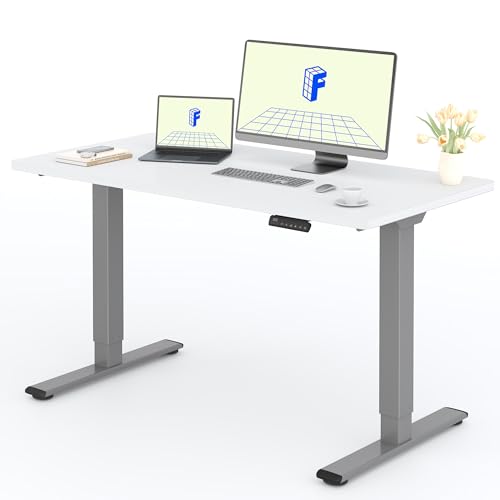 FLEXISPOT Höhenverstellbarer Schreibtisch mit 2 Motoren & 25MM einteiliger Tischplatte,ergonomischer Bürotisch - 140 x 80 cm Weiß, graues Gestell von FLEXISPOT
