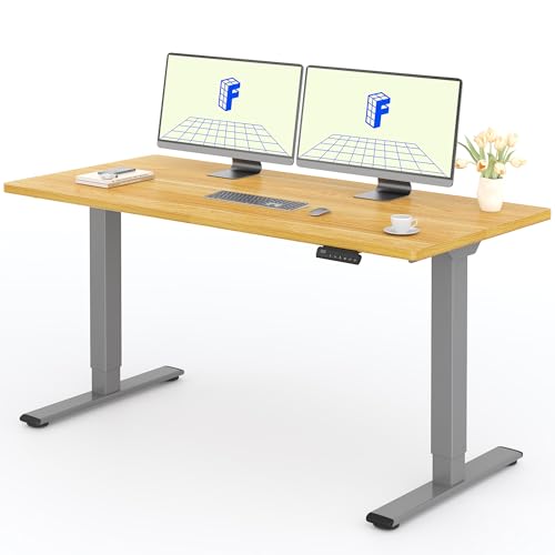 FLEXISPOT Höhenverstellbarer Schreibtisch 160x80cm mit 2 Motoren & 25MM einteiliger Tischplatte,ergonomischer Bürotisch - Ahorn, graues Gestell von FLEXISPOT