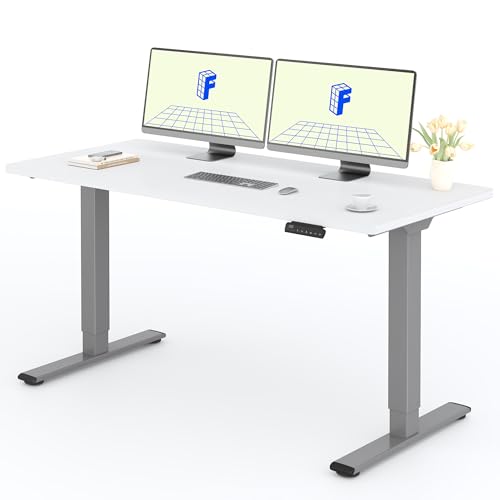 FLEXISPOT Höhenverstellbarer Schreibtisch 160x80cm mit 2 Motoren & 25MM einteiliger Tischplatte,ergonomischer Bürotisch - Weiß, graues Gestell von FLEXISPOT