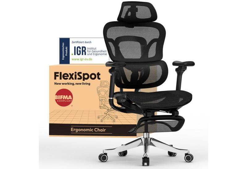 FLEXISPOT Bürostuhl ErgoX, Schreibtischstuhl Premium Ergonomischer (MIT Fußstütze, 5D Armlehnen & 4D Kopfstütze, 5D-verstellbare Rückenlehne), für Büroarbeit, Home Office und Gaming, 300KG Tragkraft von FLEXISPOT