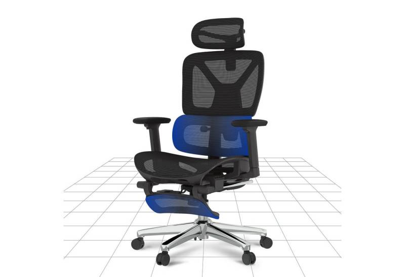 FLEXISPOT Bürostuhl ErgoX, Schreibtischstuhl Premium Ergonomischer (Rückenlehne verstellbar 90°-135°, 3D-Armlehnen, 3D-Kopfstütze, 5D-verstellbare Rückenlehne), Chef-Mesh-Bürostuhl, 130KG Tragkraft, mit Fußstütze von FLEXISPOT