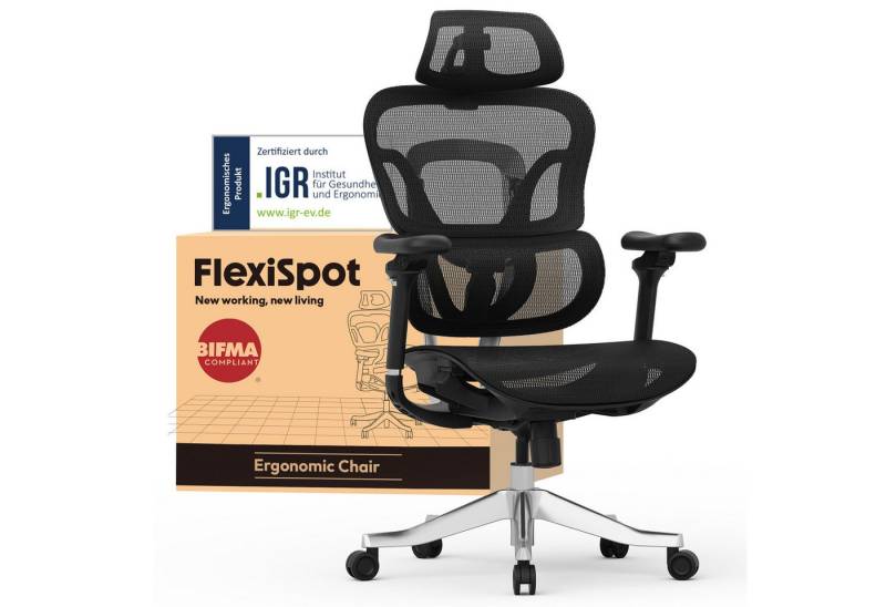 FLEXISPOT Bürostuhl ErgoX, Schreibtischstuhl Premium Ergonomischer (Rückenlehne verstellbar 90°-135°, mit 5D Armlehnen & 4D Kopfstütze, 5D-verstellbare Rückenlehne), für Büroarbeit, Home Office und Gaming, 300KG Tragkraft von FLEXISPOT