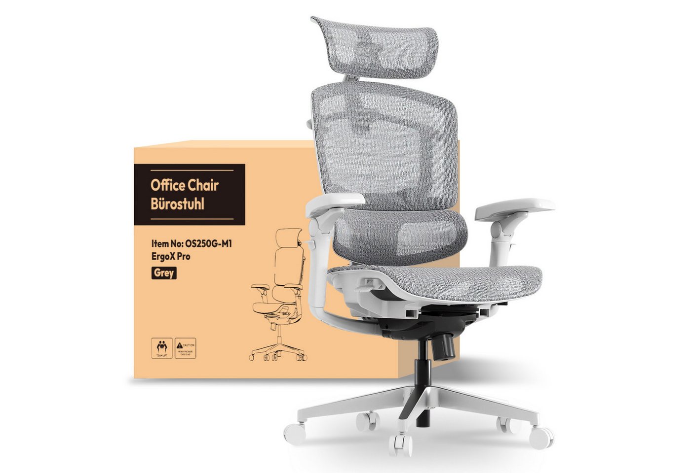 FLEXISPOT Bürostuhl ErgoX, Schreibtischstuhl Premium Ergonomischer (mit 7D-Armlehnen, 5D-Lendenstütze, 4D-Kopfstütze), Netzsitz Schreibtischstuhl, 250 kg Belastbarkeit von FLEXISPOT