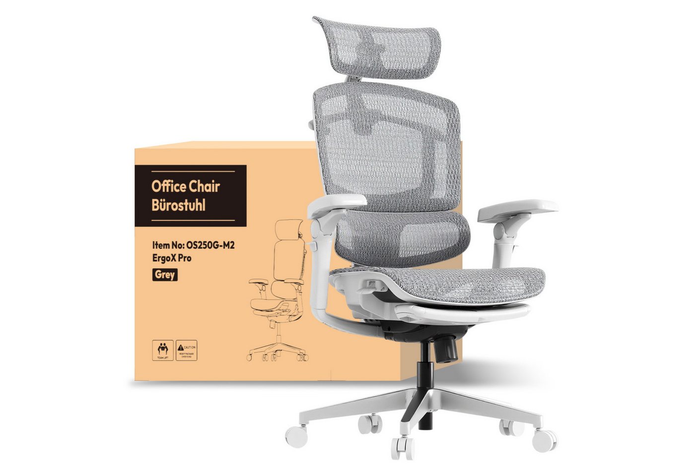 FLEXISPOT Bürostuhl ErgoX, Schreibtischstuhl Premium Ergonomischer (mit 7D-Armlehnen, 5D-Lendenstütze, 4D-Kopfstütze), Netzsitz Schreibtischstuhl mit Fußstütze, 250 kg Belastbarkeit von FLEXISPOT