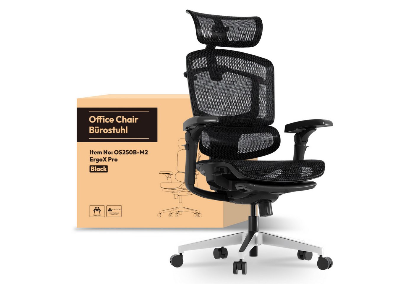 FLEXISPOT Bürostuhl ErgoX, Schreibtischstuhl Premium Ergonomischer (mit 7D-Armlehnen, 5D-Lendenstütze, 4D-Kopfstütze), Netzsitz Schreibtischstuhl mit Fußstütze, 250 kg Belastbarkeit von FLEXISPOT