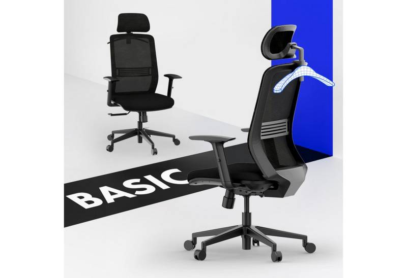 FLEXISPOT Bürostuhl Ergonomischer Schreibtischstuhl (verstellbare Rückenlehne & Lendenwirbelstütze & Armlehnen, Kopfstütze zum aufhängen von Kleidung), Höhenverstellbarer Sitz, Arbeitsstuhl, Computerstuhl, 90°-125° von FLEXISPOT