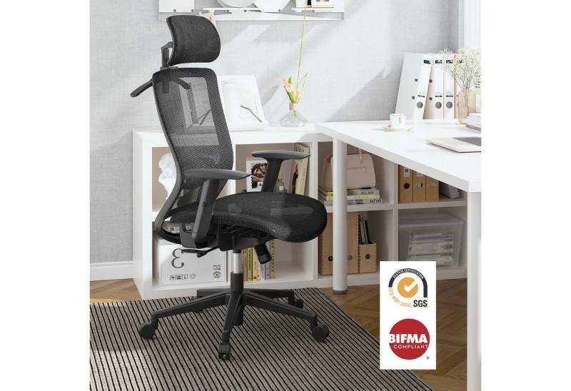 FLEXISPOT Bürostuhl Ergonomischer Büro-/Home-Office-Stuhl OC3 (mit verstellbaren Armlehnen, Kopfstütze und Lordosenstütze), S-förmige Rückenlehne, bis 136 kg, 90°-130°, Chefsessel Stuhl von FLEXISPOT