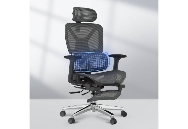 FLEXISPOT Bürostuhl Schreibtischstuhl Premium Ergonomischer (Rückenlehne verstellbar 90°-135°, 3D-Armlehnen, 3D-Kopfstütze, 5D-verstellbare Rückenlehne), ErgoX, Chef-Mesh-Bürostuhl, 130KG Tragkraft, mit Fußstütze von FLEXISPOT