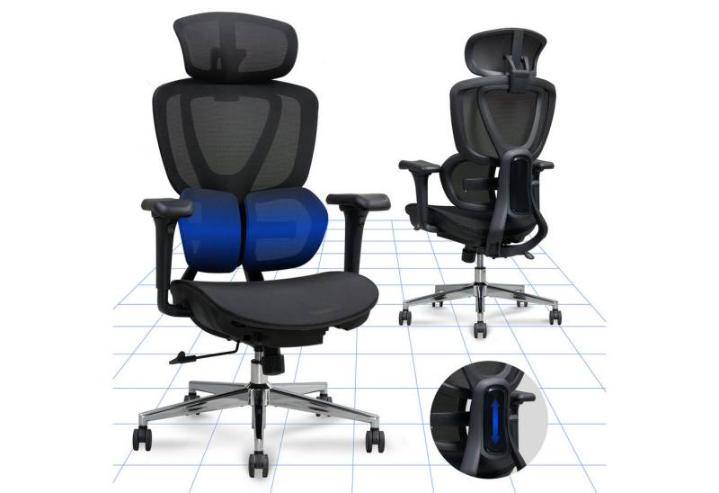 FLEXISPOT Drehstuhl Ergonomischer Bürostuhl, Arbeitsstuhl mit Dual-Wing Lendenstütze (3D-Kopfstütze & 3D-Armlehnen & Verstellbarer Sitztiefe), 3-Stufen Neigung & höhenverstellbare Rückenlehne von FLEXISPOT