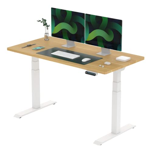 FLEXISPOT E6 Elektrisch höhenverstellbarer Schreibtisch 140x70 cm | Ergonomischer Steh-Sitz Tisch mit Memory Funktion | Beugt Rückenschmerzen vor & Macht produktiver (Ahorn, Gestell Weiß) von FLEXISPOT