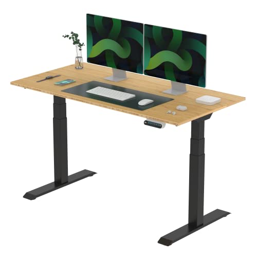 FLEXISPOT E6 Elektrisch höhenverstellbarer Schreibtisch 140x70 cm | Ergonomischer Steh-Sitz Tisch mit Memory Funktion | Beugt Rückenschmerzen vor & Macht produktiver (Bambus, Gestell Schwarz) von FLEXISPOT