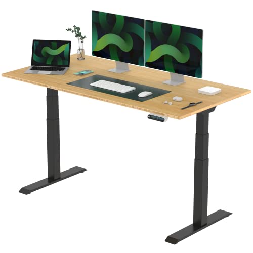 FLEXISPOT E6 Elektrisch höhenverstellbarer Schreibtisch 160x80cm | Ergonomischer Steh-Sitz Tisch mit Memory Funktion | Beugt Rückenschmerzen vor & Macht produktiver (Bambus, Gestell Schwarz) von FLEXISPOT
