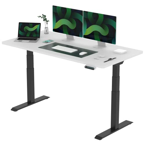 FLEXISPOT E6 Elektrisch höhenverstellbarer Schreibtisch 160x80cm | Ergonomischer Steh-Sitz Tisch mit Memory Funktion | Beugt Rückenschmerzen vor & Macht produktiver (Weiß, Gestell Schwarz) von FLEXISPOT