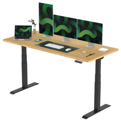 FLEXISPOT E6 Elektrisch höhenverstellbarer Schreibtisch 180x80cm | Ergonomischer Steh-Sitz Tisch mit Memory Funktion | Beugt Rückenschmerzen vor & Macht produktiver (Bambus, Gestell Schwarz) von FLEXISPOT