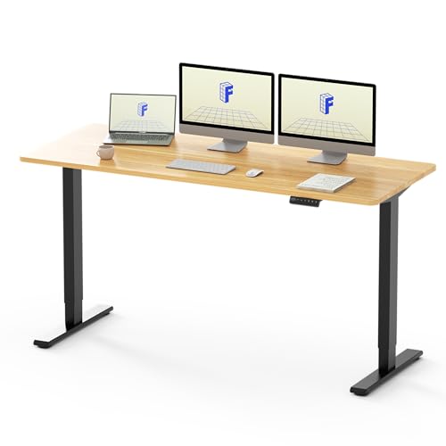 FLEXISPOT EF1 160x80cm Elektrisch Höhenverstellbarer Schreibtisch - Schnelle Montage, Memory-Handsteuerung - Sitz-Stehpult für Büro & Home-Office (ahorn, schwarz Gestell) von FLEXISPOT